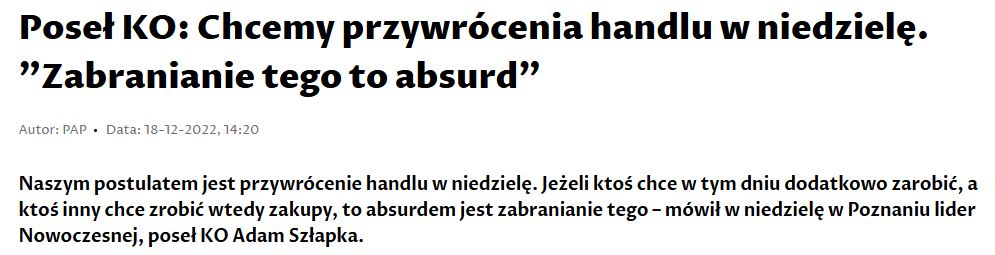 program wyborczy, koalicja obywatelska, handel w niedziele
