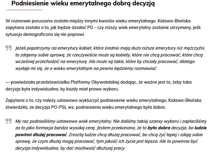 program wyborczy, po, wiek emerytalny